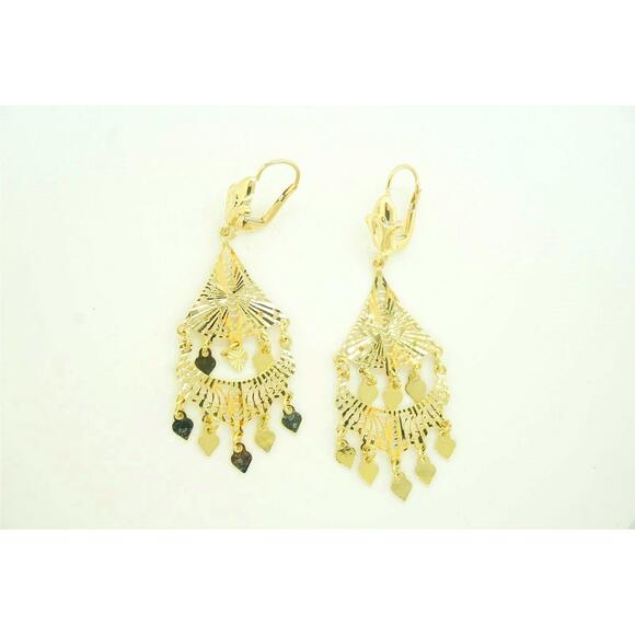 Estate 14k Yellow Gold Diamond Dangle Drop Earrings Gemstone - Picture 2 of 6